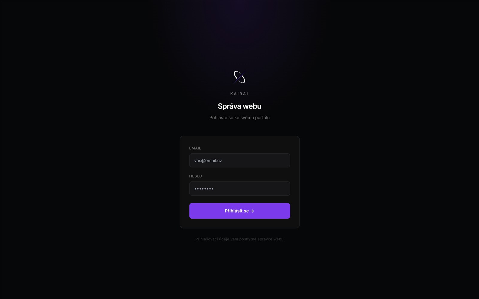 Náhled Kairai aplikace pro správu webu